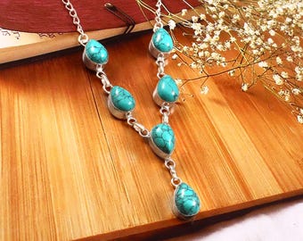 Turquoise Necklace, Handmade Necklace, 925 Sterling Silver Necklace, Gemstone Necklace Jewelry, Gift For Her, Anniversary Gift