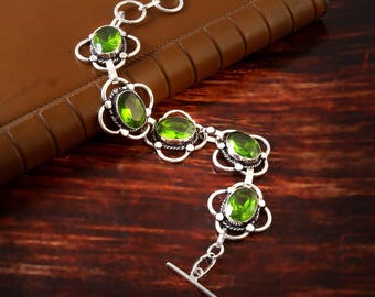 Peridot Bracelet,Gemstone Bracelet,Green Peridot  Bracelet, Handmade Bracelet,925 Sterling Silver Bracelet,Gift For Her/Him,Anniversary Gift
