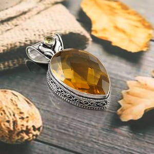 Citrine pendant,yellow gemstone pendant,925 sterling silver pendant, handmade pendant,gift for her,anniversary gift,vintage pendant