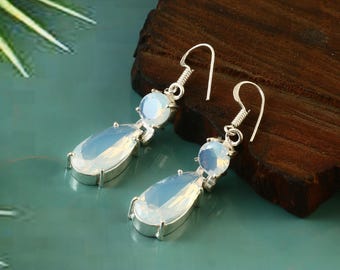 Opalit Ohrring, handgemachter Ohrring, weiß Opalit Ohrring, 925 Sterling Silber Ohrring, Geschenk für sie, Frauen Ohrring, Geburtstagsgeschenk, Jubiläum Geschenk