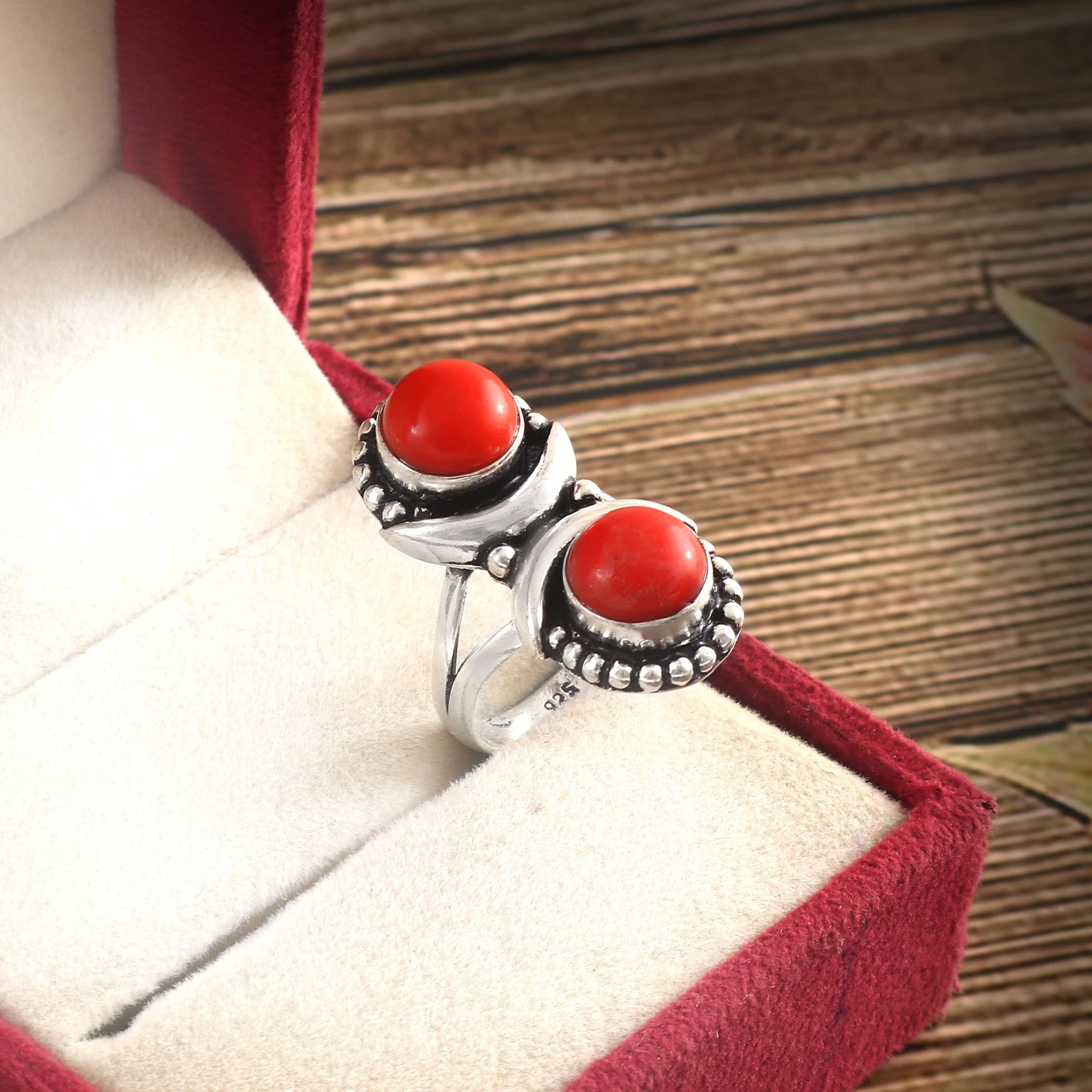 RED CORAL Gemstone Studded in Solid 925 Sterling Silver Ring RED CORAL Gemstone Studded in Solid 925 Sterling Silver Ring