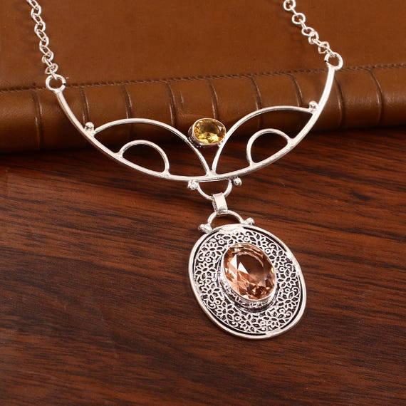 Pendentif morganite, pierre précieuse morganite, pendentif en argent sterling 925, cadeau de remerciement, pendentif en cristal de guérison, collier morganite pour elle