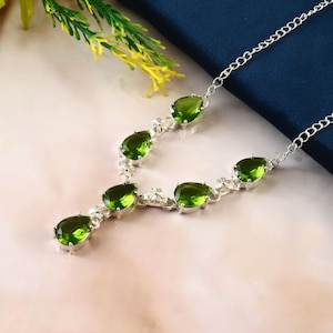 Peridot necklace, handmade necklace, green gemstone necklace, 925 sterling silver necklace, gift for women, wedding gift, necklace for women