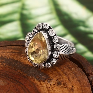 Citrine ring, statement ring, yellow gemstone ring, 925 sterling silver ring, handmade ring, gift for her, anniversary gift, women ring