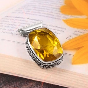 Citrine pendant,yellow gemstone pendant,925 sterling silver pendant,handmade pendant,citrine jewelry,gift for her,anniversary gift