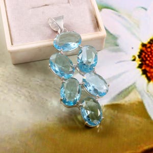 Swiss Blue Topaz pendant, handmade pendant, topaz pendant, 925 sterling silver pendant, gift for her/him, anniversary gift, birthday gift