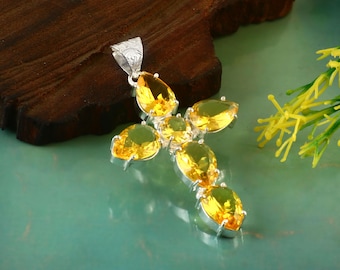 Ciondolo QUARZO CITRINO Taglio Smeraldo Con Collana In Argento Sterling 925 - Gioielli Pietre Dure Dimora Degli Angeli - Foto 2