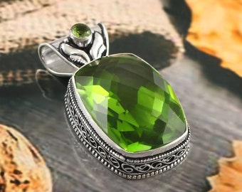 Peridot pendant, green gemstone pendant, 925 sterling silver pendant, handmade pendant, peridot jewelry, gift for her/him, anniversary gift