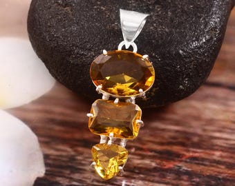 Citrine pendant, yellow gemstone pendant, 925 sterling silver pendant, handmade pendant, gift for her, anniversary gift, women gift