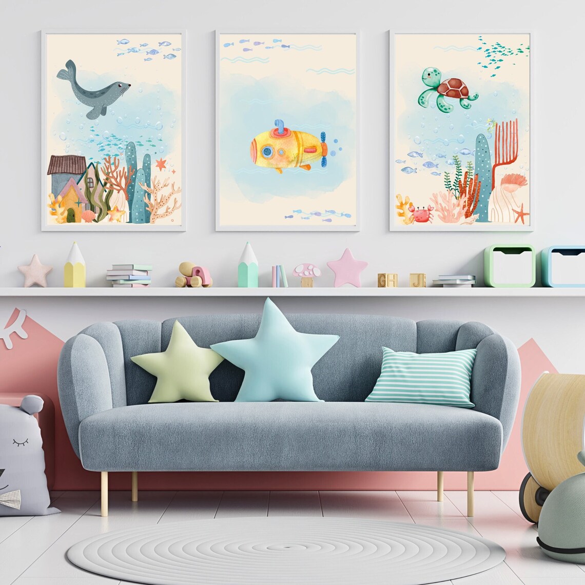 Set of 3 Under the Sea Themed Wall Art Prints Decor Sea Etsy