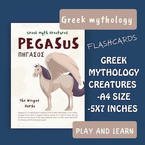 Ancient Greek Flashcards, Printable Mythical Creatures Set (A4 & 5x7"), Kids Learning Greece, Classroom Decor for Greek School or Homeschool