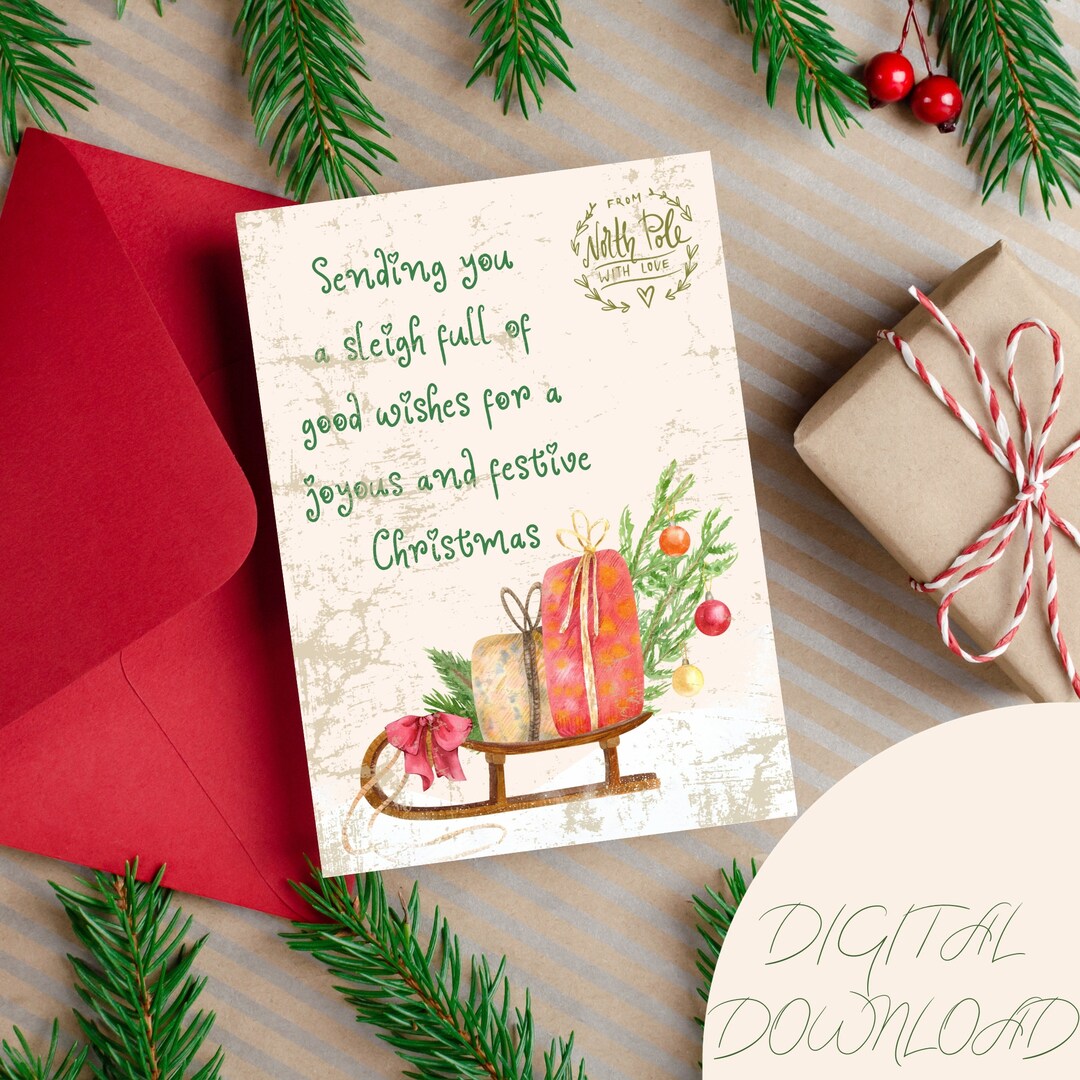 DIGITAL Christmas Cards Printable Santa Christmas Cards Etsy