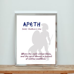 Greek Words Arete Print, Ancient Greece Poster, Inspirational Quote Wall Decor, Philosopher Quote, Educational Art, Greek Word Definition