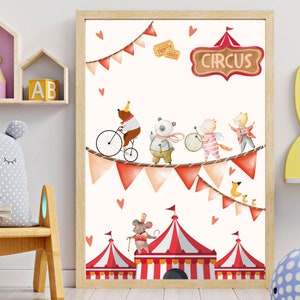 Circus Tents with Acrobat Animals Print for Kids Room Decoration, Neutral Circus Downloadable Prints for nursery, High Resolution(300 DPI)