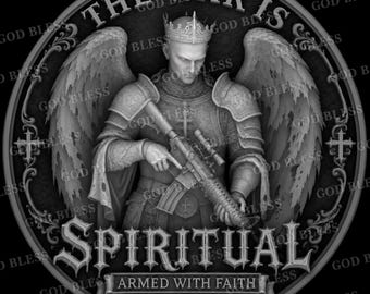 Diseño de moneda de guerrero angelical para guerra espiritual / Mapa de profundidad 3D (SVG, PNG)