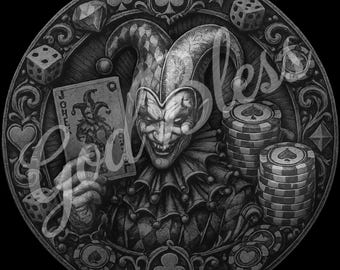 Mapa de profundidad 3D de la moneda conmemorativa del Joker Poker, archivo para grabado láser (SVG/PNG)