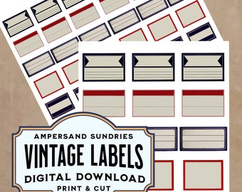 DIGITAL PRINTABLE Blank Vintage Style Labels  | Apothecary Junk Journal Bookplate Bullet Journal Ephemera Gift Tags Customize in Canva