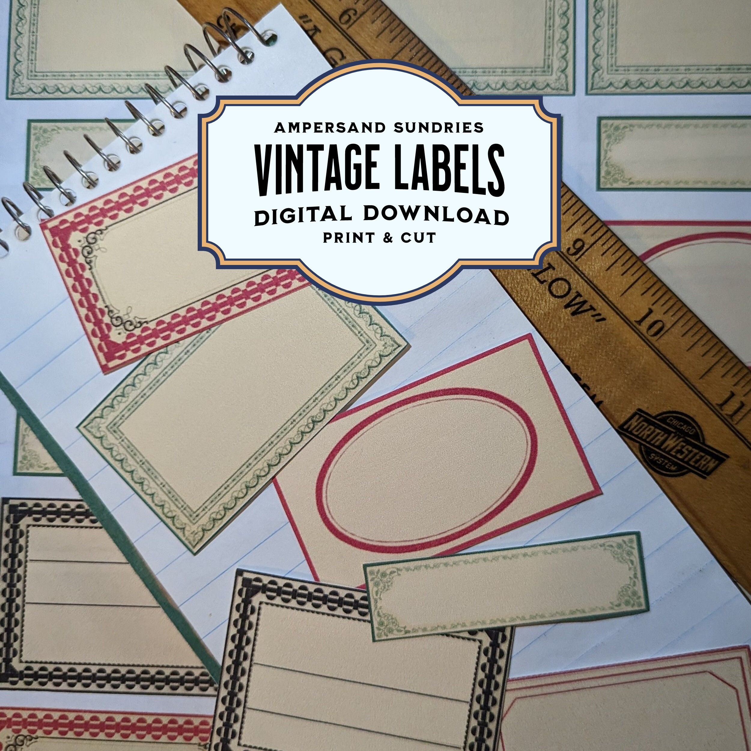 Ephemera Sampler, Digital Printable, Vintage Ephemera, Labels, Tickets,  Grungy Number Labels, Mini Labels, Collage Paper, Junk Journals 