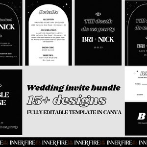 Hochzeitseinladung Bundle | Bearbeitbare Vorlage in Canva | Bis der Tod uns scheidet| Save the Date |Dankekarten | Tischnummern | Menü | Antwort