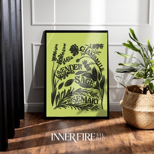 Poster | 2er Pack | Kräuter | Pflanzen | Salbei | Lavendel | Rosmarin | Eisenkraut | Wolfsbann | Kamille | Wandkunst | Kunstwerk | Motiv | Grüne Hexe