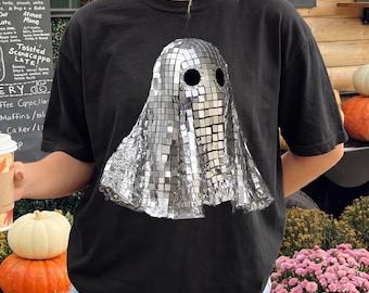 Disco Ball Ghost Comfort Colors® Tshirt,  Halloween Party Sweatshirt, Spooky Season Groovy Tee