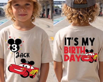 Cars-verjaardagsshirt, T-shirt autorace-verjaardagsjongen