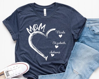 Chemise maman personnalisée avec noms d'enfants, chemise maman personnalisée, chemise cadeau pour maman, chemise fête des mères