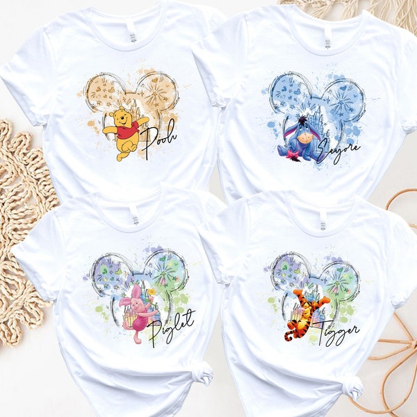 Tête de Mickey Chemise Winnie l'ourson, porcelet, chemise Bourriquet Tigrou, chemise l'ourson, lune de miel Disney, chemise famille Disney, t-shirt voyage Disney 2024