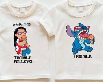 Lilo i koszulka, zabawna koszulka z nadrukiem „Trip”, koszulka z nadrukiem „T”, bluza z kapturem dla par, bluza z nadrukiem „World”, Lilo i koszulka