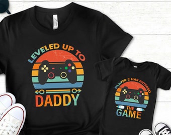 Matching Dad Shirt, Father's Day, Leveled Up to Daddy Player 2 Has Entered the Game Shirt, Gift For Husband, Gamer Dad Gift, New Father Gift