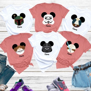 Custom Star Wars Family Shirts, Disney Birthday Star Wars Characters, Star Wars Mickey Ears Group Shirts, Disney Family Trip 2024 Shirts