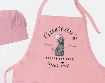 Broderad kock Remy-förkläde, Disneys anpassade Ratatouille-förkläde, vem som helst kan laga mat-present till mamma, kockmus-förkläde, liten kock Remy-förkläde för barn