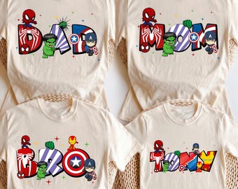 Avengers familjetröja, Marvel mamma pappa t-shirt, superhjälte Disney-tröja, Captain America-outfit, Marvel Ironman-tröja