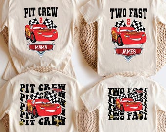 2-årsdagströja, Two Fast Lightning McQueen Pit Crew-tröja, Cars födelsedagströja, Two Fast-familjens Tröja