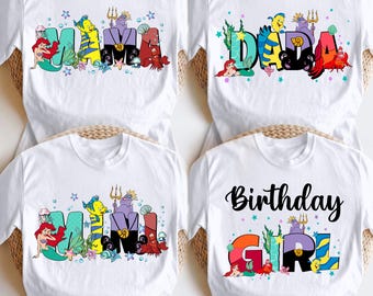 Koszulka urodzinowa z małą syrenką, koszulka urodzinowa dla dziewczynki z księżniczką Ariel, pasująca koszulka rodzinna z syrenką, bluza z nadrukiem dla mamy i taty