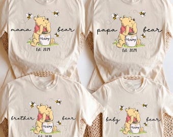 Winnie The Pooh Family Shirt, Disney Mama Dada Matching T-Shirt, Pooh Bear Grandma Gift, Custom Baby Bear Sweat, Disneyland Mom Dad Tee