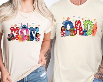 Disney Stitch Familie T-Shirt, Disney Mom und Dad Shirt, Stitch Angel Schwester T-Shirt, Stitch Mama Shirt, Disney Geschwister Geschenk Shirt