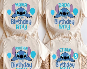 T-shirt anniversaire fille au point de couture, chemise garçon anniversaire Disney, chemise fête Lilo et Stitch, chemise point personnalisée enfant