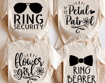 Koszulka z napisem „Ring Security”, prezent dla osoby niosącej obrączki, koszulka dla dziewczynki niosącej kwiaty, koszulka z napisem „Peta Patrol”, koszulki dla dzieci z okazji próby ślubnej, sweter dla malucha na wesele