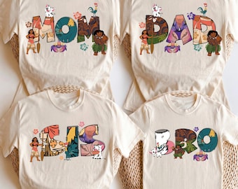 Moana Birthday Shirt, Disney Mom Dad T-Shirt, Princess Moana Family Tee, Maui Sweatshirt, Hei Hei and Pua Mama Dada Tee, Disneyland Trip Tee