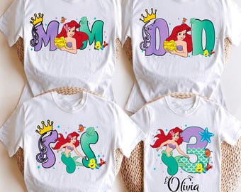 Maglietta per il compleanno della Sirenetta, maglietta per il compleanno della Principessa Disney Ariel, maglietta coordinata per la famiglia con la Sirenetta, felpa personalizzata per la festa di compleanno di Ariel