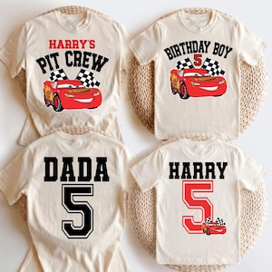 Chemise anniversaire garçon Lightning McQueen, T-shirt famille Cars, T-shirt équipage des stands, chemise fête d'anniversaire course, chemise anniversaire garçon personnalisée