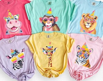 Comfort Colors® Animals Party Tshirt, Wild Animal Birthday T-shirt, Matching Safari Tee, Colorful Kids Animals Shirt, Zoo Animal T-shirt