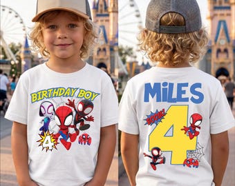 Spidey-födelsedagsskjorta, superhjälte-födelsedagspojke-t-shirt, Spiderman-födelsedagsfest-t-shirt, personlig Spidey-födelsedagskjorta, Disney-födelsedag