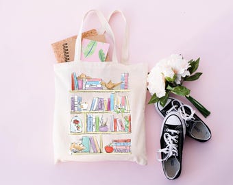 Princess Book Tote Bag,  Teacher Librarian Bag, Belle's Library Tote, Book Lover Bag,  Book Worm Canvas Bag,