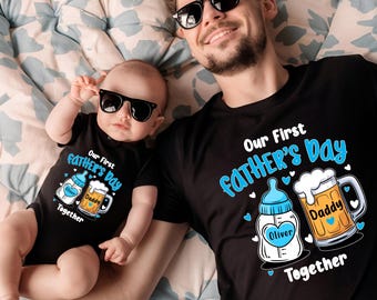 Our First Father's Day Shirt, Matching Dad and Kid T-Shirt, First Time Dad Gift, Custom Our 1st Father's Day Tee, New Daddy Sweatshirt