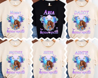 Black Little Mermaid Birthday Shirt,  Princess Ariel Birthday T-Shirt, Black Princess Matching Family Tee, Ariel Birthday Party Sweat