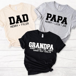 Camiseta personalizada para abuelo, camiseta para papá con nombres de niños, regalo para abuelo, camiseta para papá con nietos, camiseta personalizada para el Día del Padre, camiseta para papá