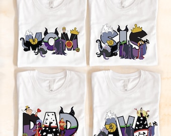 Maglietta personalizzata con i cattivi, maglietta di Malefica, felpa della Regina Cattiva, felpa girocollo di Crudelia De Mon, maglione di Ursula, maglietta personalizzata con le streghe