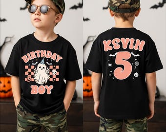 Birthday Boy Shirt, Ghost Halloween Birthday T-Shirt, Custom Spooky Birthday Kids Tee